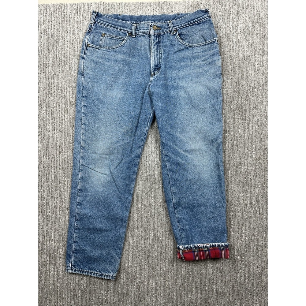 Vtg LL Bean Flannel Lined Jeans Mens 38x30 (Fit 36x29) Blue Denim Work 90s USA